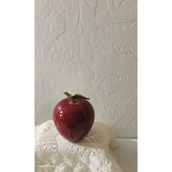 Marble Red and Brass Apple for the Teacher Paperweight ~Vintage~ - Picture 2 of 3